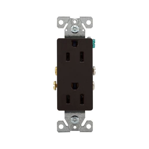 Eaton 15A Brown Residential Grade Decora Duplex Receptacle, #14-10 AWG- 125V