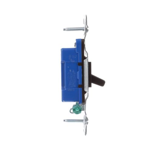 Cooper Eaton single pole 15A toggle switch in brown for 125V wiring devices, with a lever and mounting screw visible.