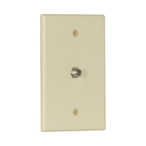 Eaton 1-gang midsize ivory indoor coaxial adapter with wall plate, Cooper wiring device for reliable TV and cable connections.