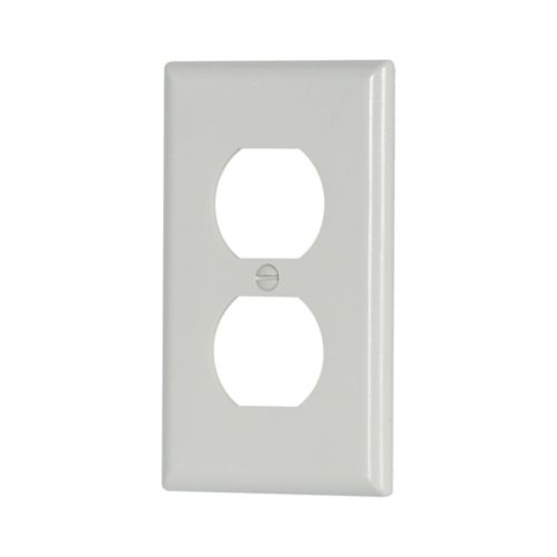 Eaton Standard Duplex Receptacle Wallplate, White, Thermoset, Single- gang - Cooper