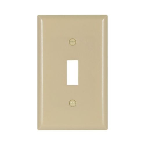 Eaton Ivory toggle wallplate for single-gang switches, standard size, installed on wall, designed for wiring devices by Cooper.