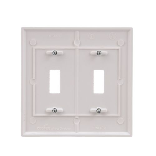 Eaton Standard Toggle Wallplate, White, Toggle Cutout, Thermoset, Two-Gang