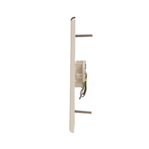Light almond Cooper wallplate for telephone jack, mid-size thermoplastic cover with 4-conductor wiring for home or office use.