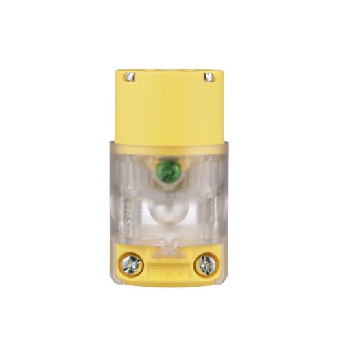 Eaton 15A lighted straight blade connector with power indicator, suitable for #18-12 AWG wires, rated 125V in wiring devices.