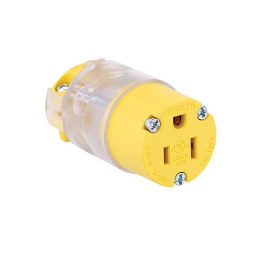 Eaton lighted straight blade power connector with #18-12 AWG wiring, 125V, indicating power status, manufactured by Cooper.