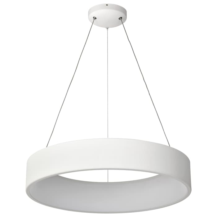 Satco LED 30W white orbit hollow circle pendant light, 25.5-inch diameter with CCT selectable lighting for modern interior decor.