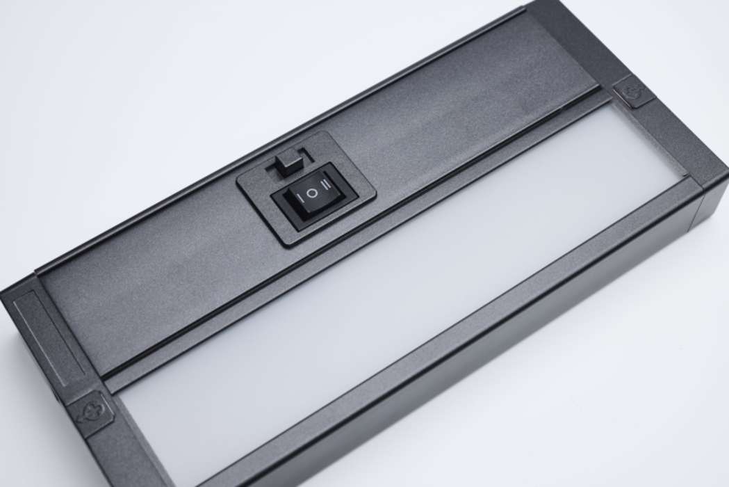 Satco LED dark bronze under cabinet light, 8-inch, 5W, 30K/40K/50K color options, 120V, ideal for kitchen or workspace lighting.