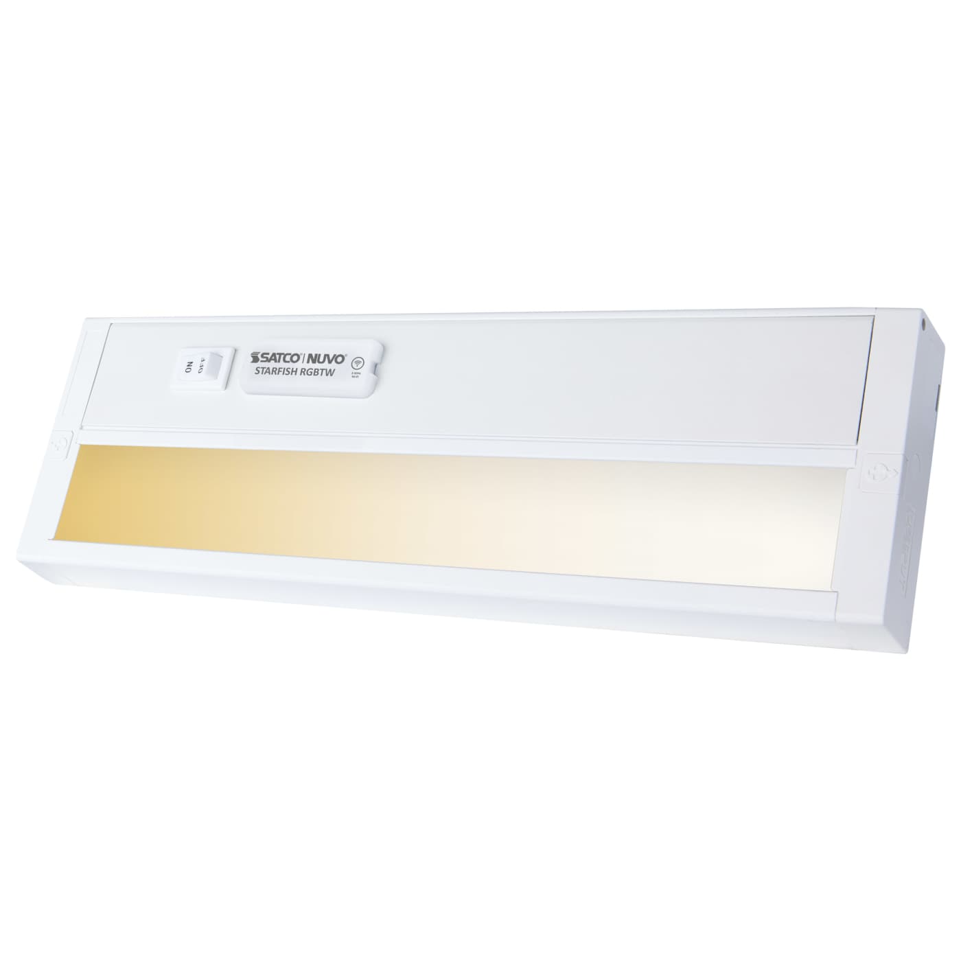 Satco 11-inch LED under cabinet light with RGB and tunable white options in a white finish, ideal for kitchen or workspace lighting.