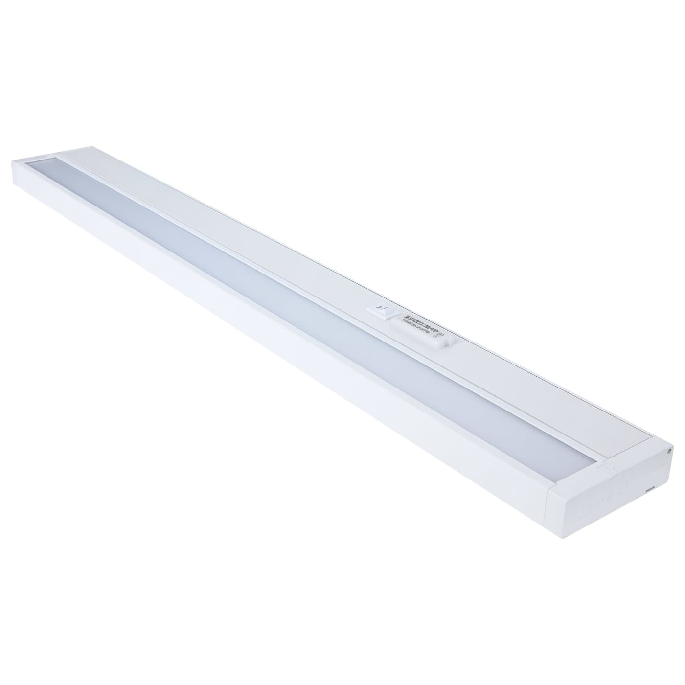 Satco 34-inch LED under cabinet light with RGB and tunable white, white finish, ideal for kitchen and workspace lighting.