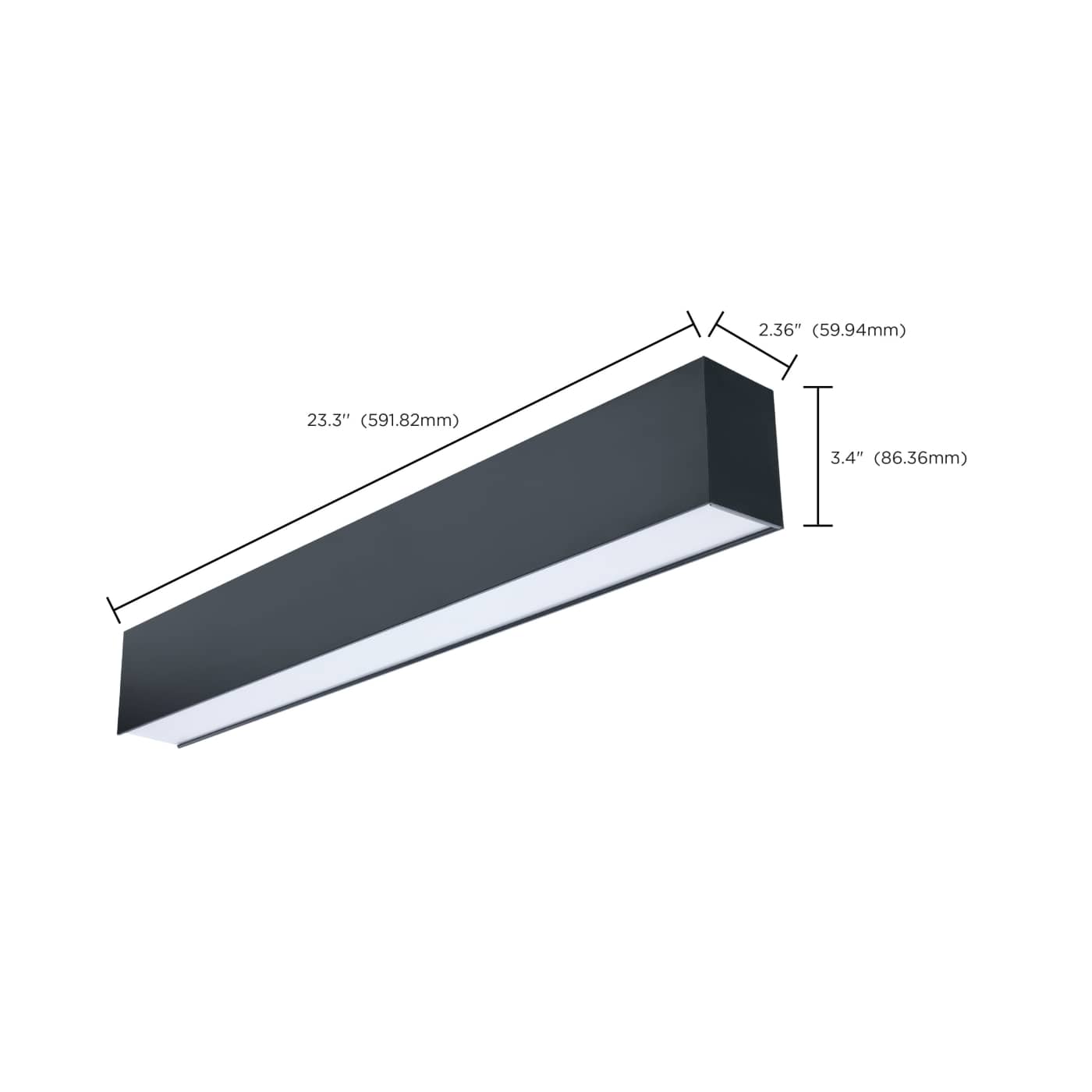 Satco black 2-foot LED architectural linear strip ceiling fixture with up and down CCT selectable lighting