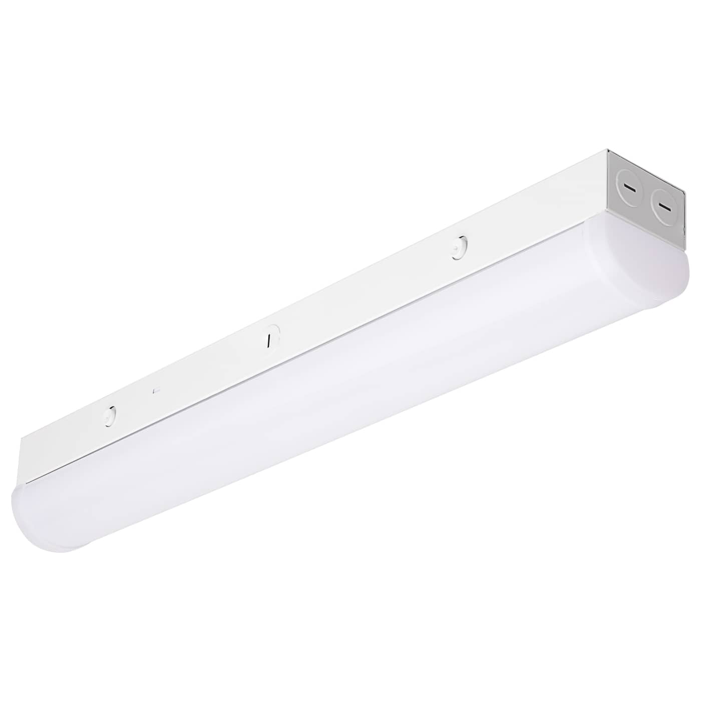 White 2-foot LED linear strip light with OCC sensor by Satco, featuring adjustable CCT in a sleek LED lighting fixture.