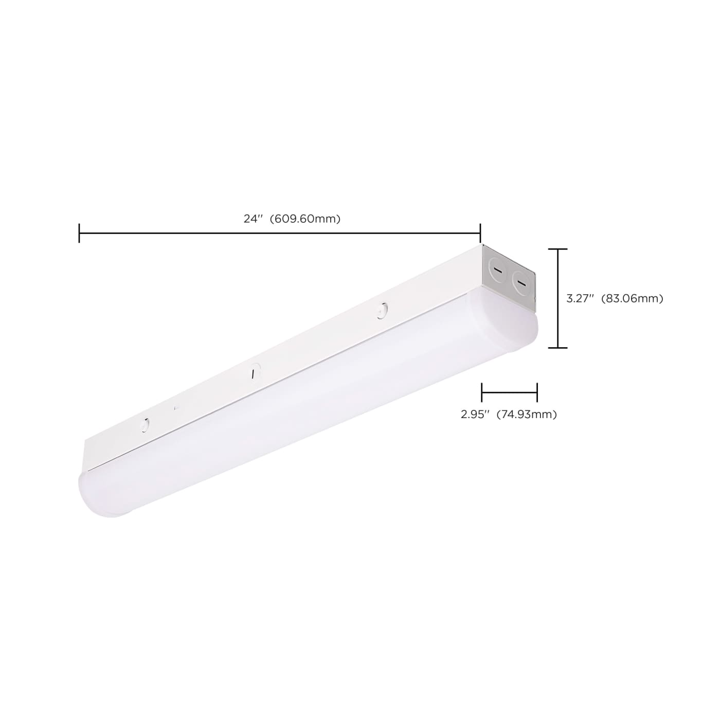 White 2-foot Satco LED linear strip light with OCC sensor, CCT adjustable, ideal for energy-efficient lighting in modern spaces.