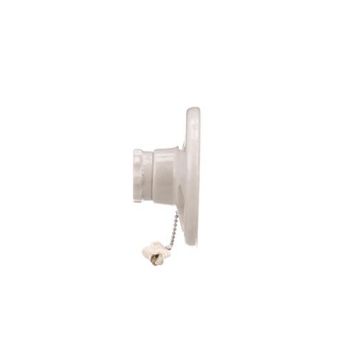White Eaton porcelain pull chain ceiling socket with medium base for wiring devices, 660W, 250V, by Cooper.
