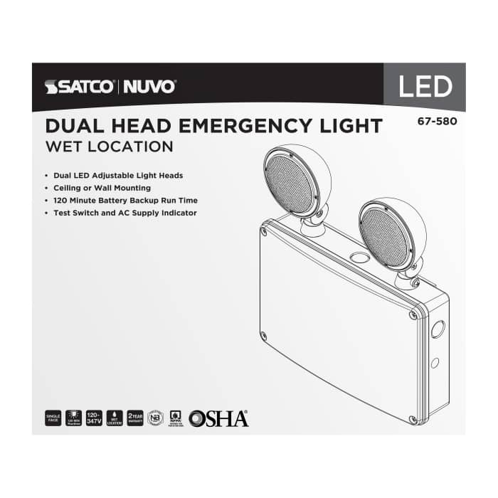 White Wet Location Emergency Light; 120-347V; 2HR Backup; Universal Mounting - Satco