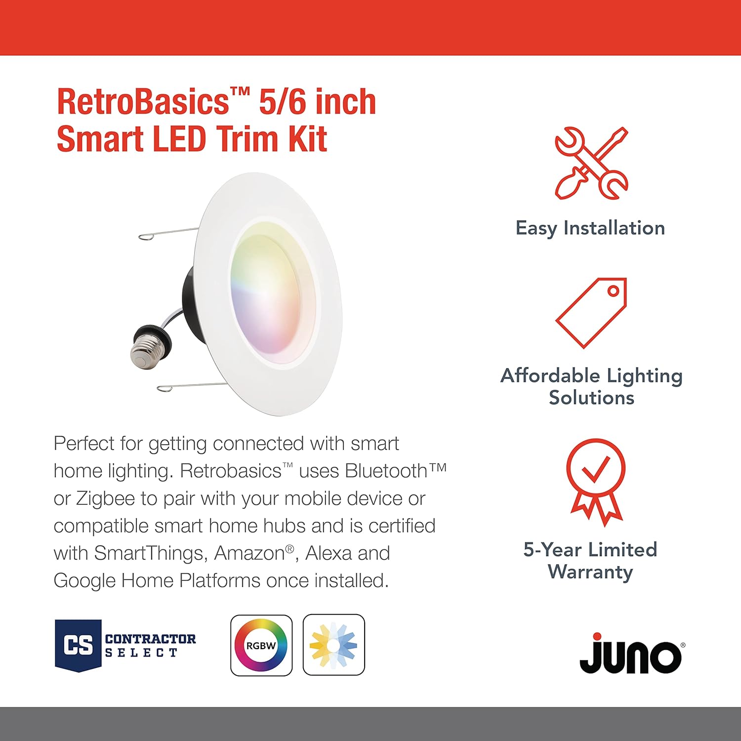 LED Retrofit Smart Downlight, Switchable, RGBW, 5- to 6-Inch, Matte White-885 Lumens - Green Lighting Wholesale