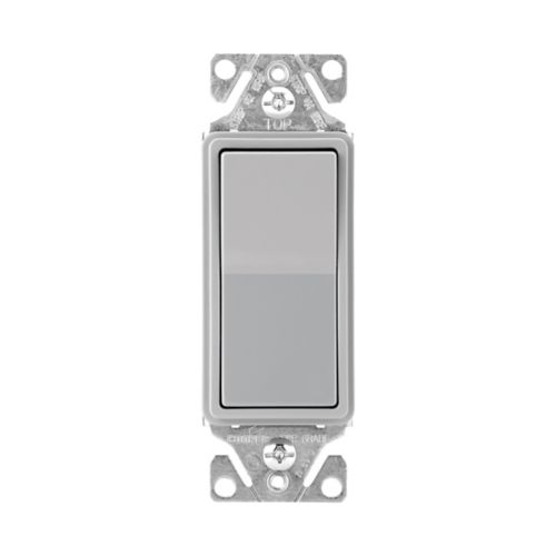 Eaton 15A standard gray decora single-pole wiring device switch with 120/277 voltage, made by Cooper.
