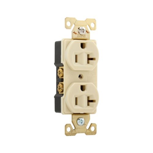 Ivory Eaton 20 Amp 125V heavy-duty industrial duplex outlet receptacle by Cooper, designed for durable wiring installations.