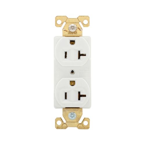 White Eaton heavy-duty 20 Amp 125V receptacle by Cooper, rugged wiring device for secure electrical connections.