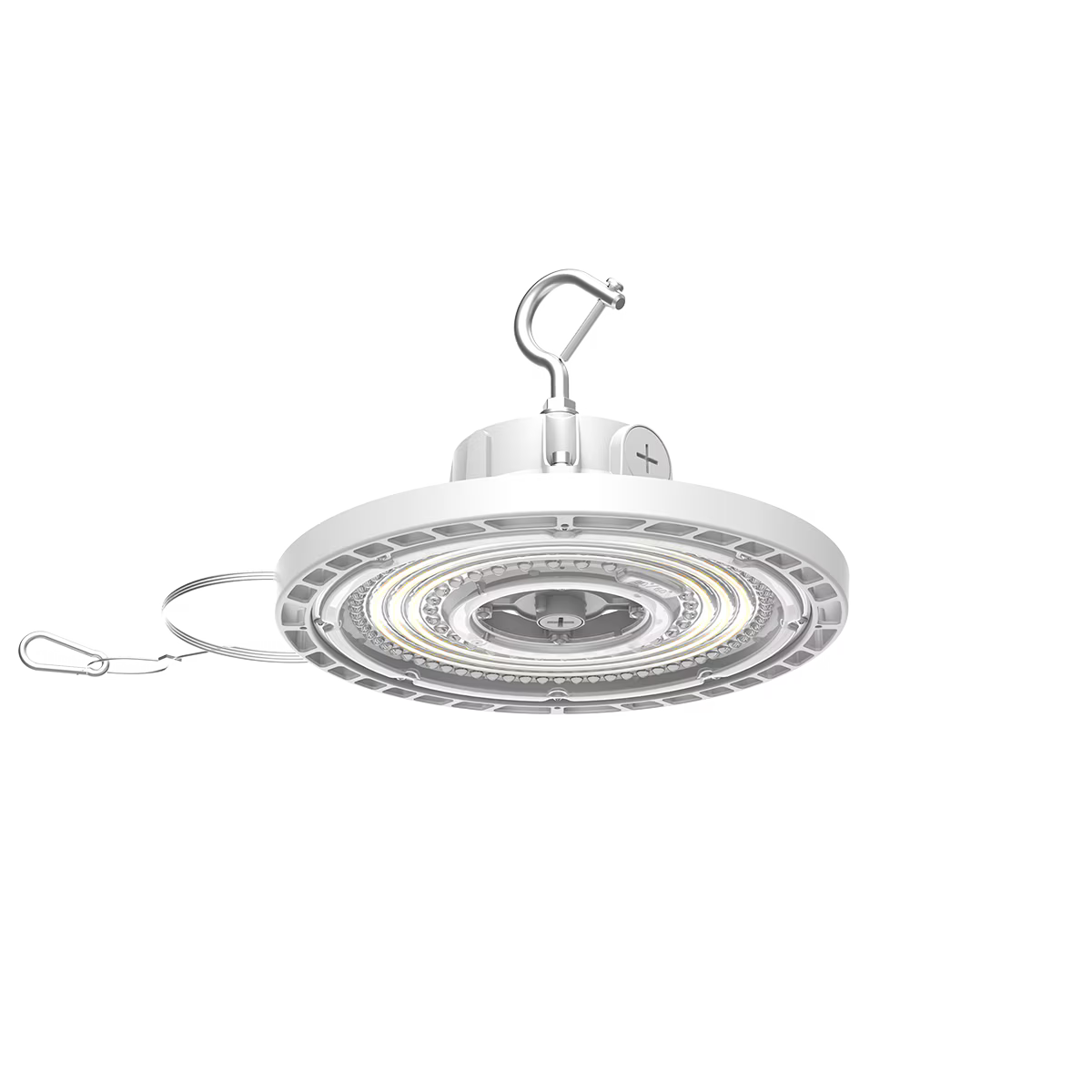 Eiko LED White Round High Bay light with PowerSET 150/120/100 and OpticSET 60/90 CCT for industrial lighting applications