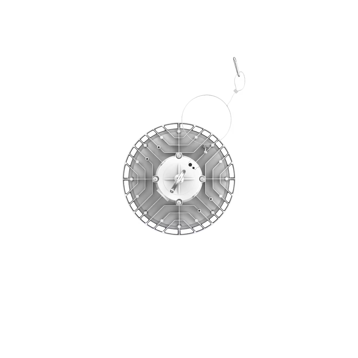 Eiko LED White Round High Bay light with PowerSET options, optic sets, and adjustable CCT for industrial or commercial lighting.