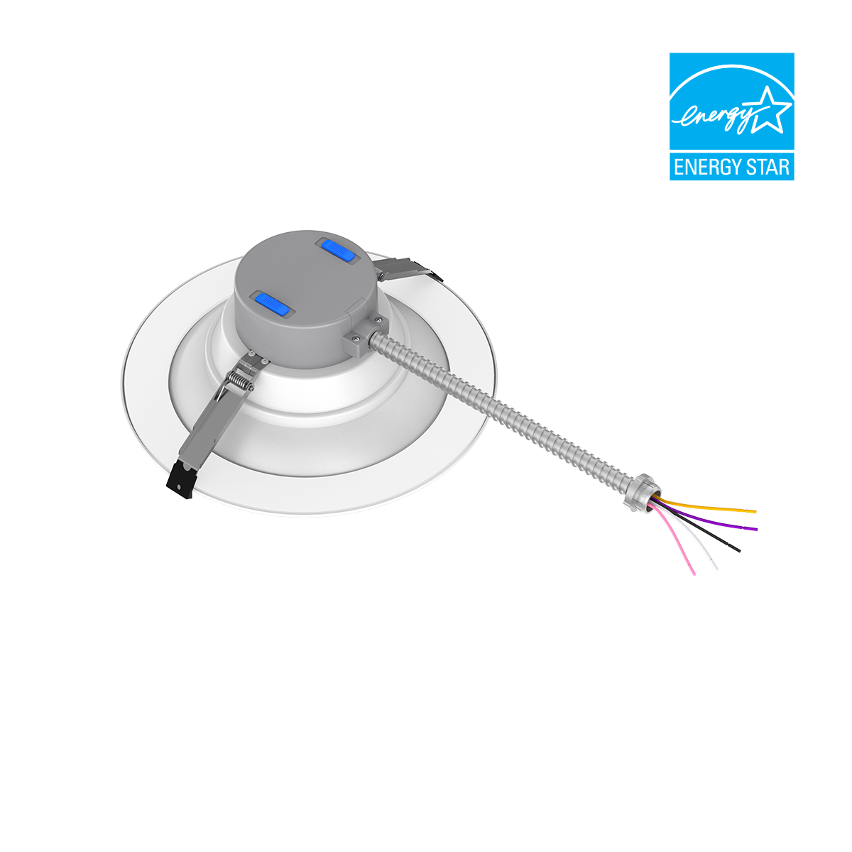 Eiko 10-inch LED commercial downlight with adjustable wattage and color, suitable for 120-277V lighting installations.