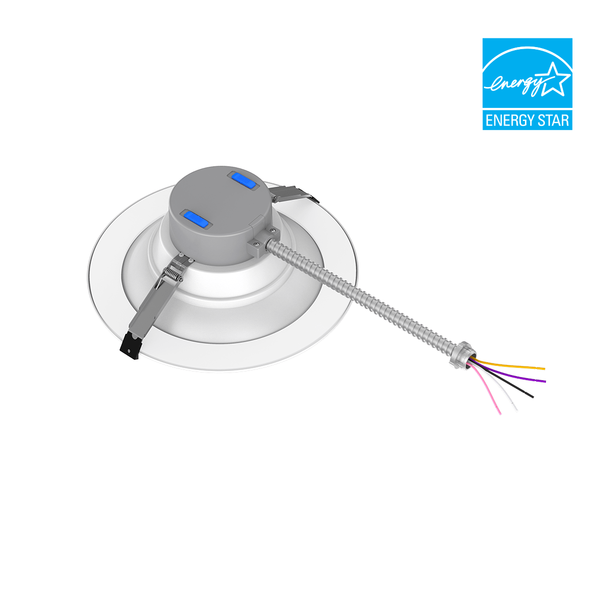 Eiko 10-inch LED commercial downlight with adjustable wattage and color, suitable for 120-277V lighting installations.