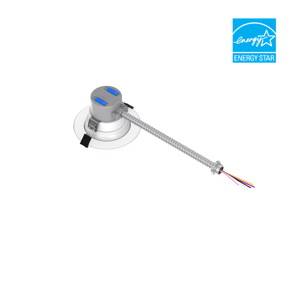 Eiko LED 4-inch commercial downlight with wattage and color options, designed for ceiling installation in 120-277V lighting setups.
