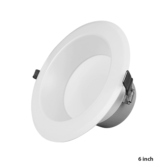 Nicor 6-inch commercial LED recessed downlight retrofit kit with adjustable CCT options in 3000K to 5000K, featuring a sleek, modern design.