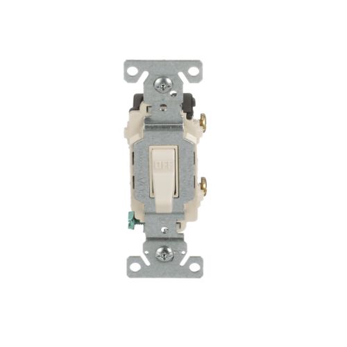 Eaton 20A commercial toggle switch in light almond, flush mount wiring device by Cooper, suitable for 120/277V electrical installations.