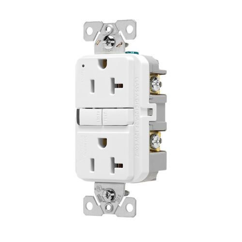 Eaton Cooper Self-Test GFCI outlet, 20A, 125V, white with slim design, wiring device for electrical safety