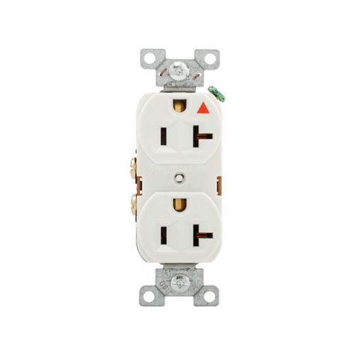 Cooper 20 Amp duplex receptacle in white with isolated ground, industrial wiring device, 125V electrical outlet