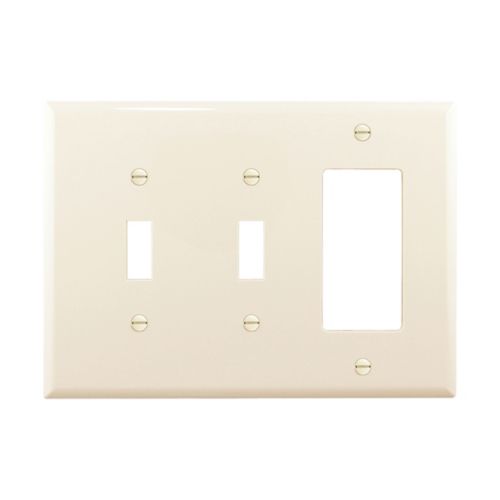Eaton Combination Wallplate, Lt. Almond, Toggle, Toggle, Decorator Cutout