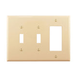 Cooper Eaton ivory three-gang combination wallplate with toggle and Decora cutout for wiring devices installation.