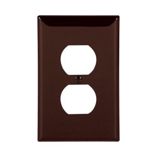 Brown Eaton mid-size single-gang duplex receptacle wallplate by Cooper, designed for wiring devices, with a smooth, durable surface.