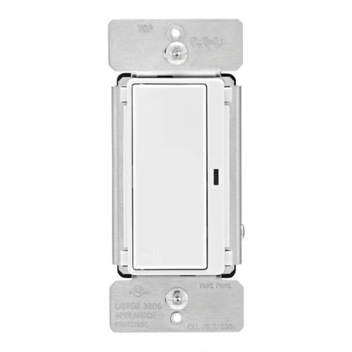 White Eaton Z-Wave Plus decorator switch by Cooper, 15A, 120V, suitable for single-pole or three-way wiring setups.