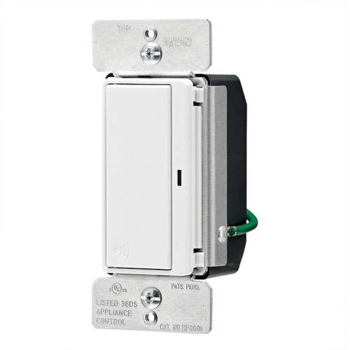 White Eaton Z-Wave Plus decorator switch by Cooper, 15A, 120V, for single-pole or three-way wiring applications.
