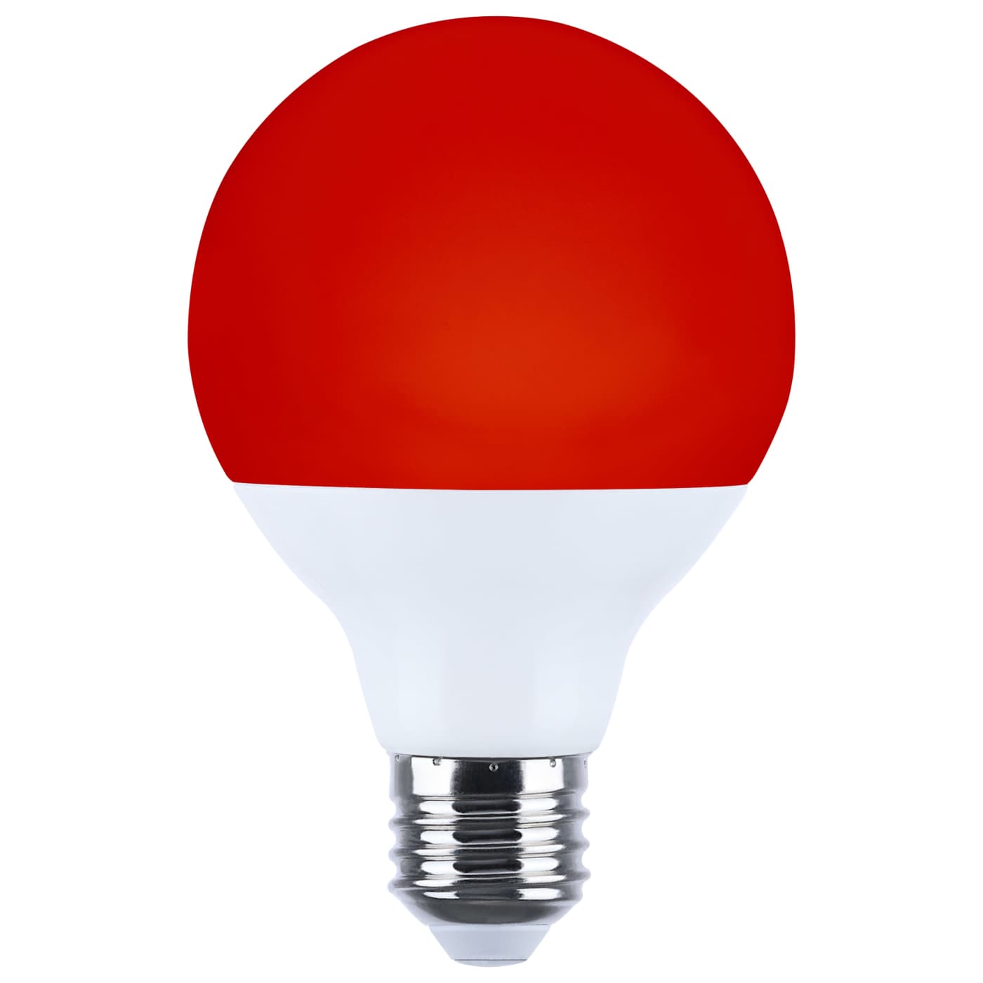 Satco LED RGB G25 light bulb, 10W, medium base, 2700K-5000K RGBTW color-changing, 120V, energy-efficient LED lighting.