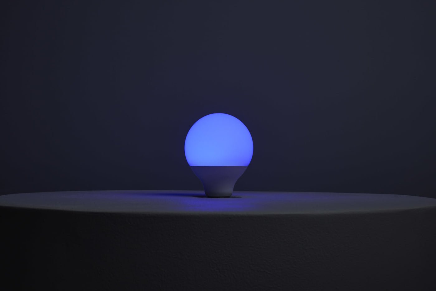 Satco LED RGB G25 light bulb, 10W, 2700K-5000K, RGBTW, medium base, 120V, showing the bulb with color options and medium socket