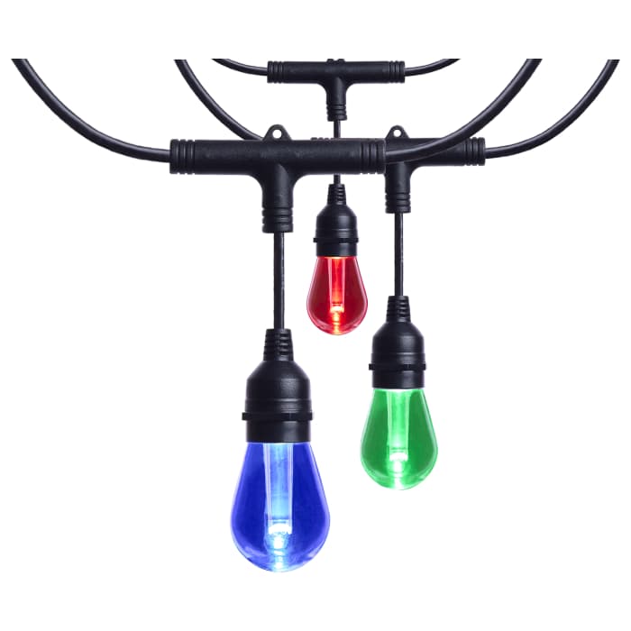 48ft RGB LED String Lights with 15 S14 Lamps - Black, 120V