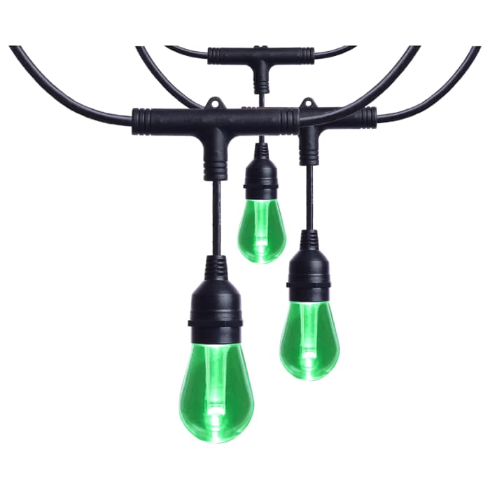 48ft RGB LED String Lights with 15 S14 Lamps - Black, 120V