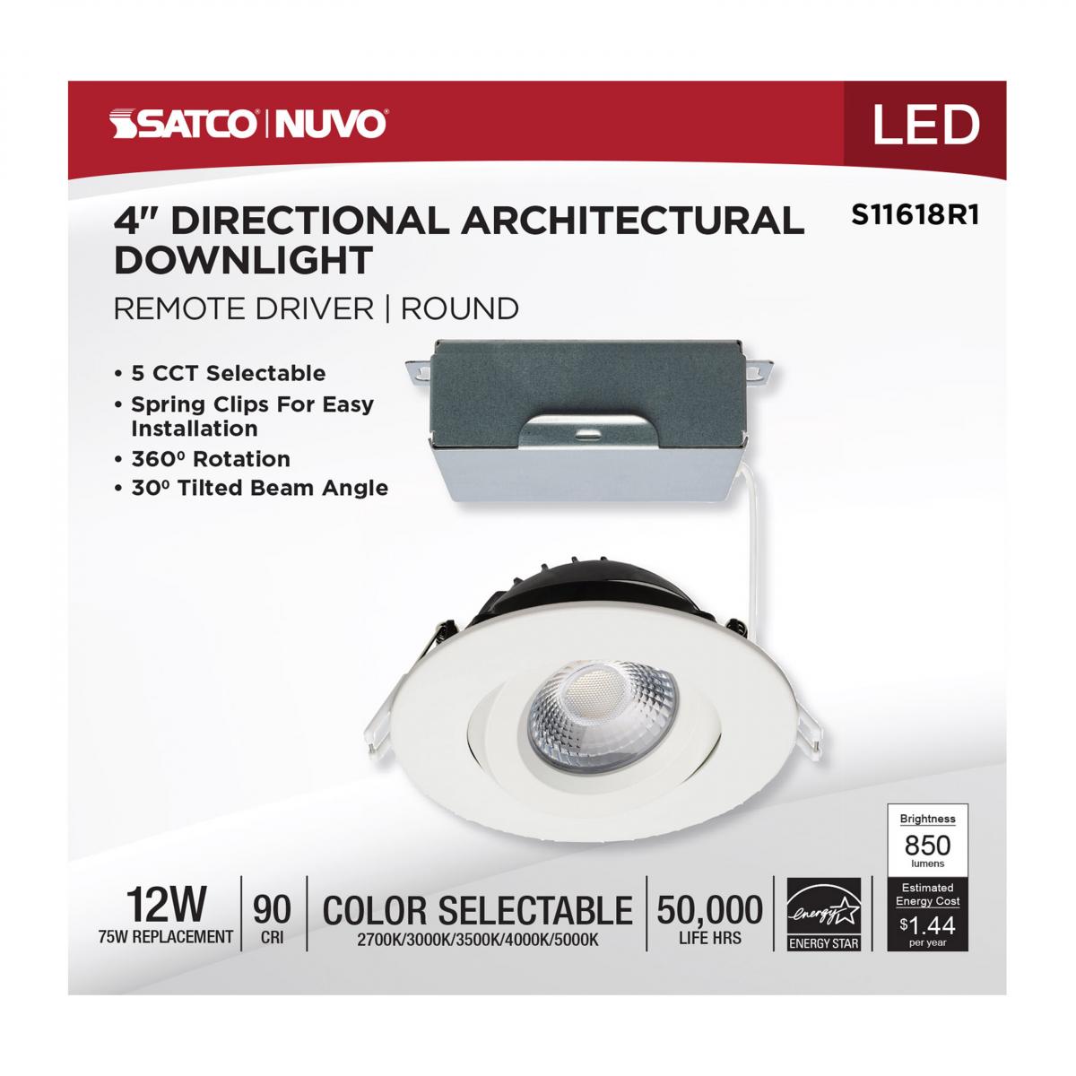 White 12 Watt LED Direct Wire Downlight; Gimbaled; 4 Inch; CCT Selectable - Green Lighting Wholesale, INC
