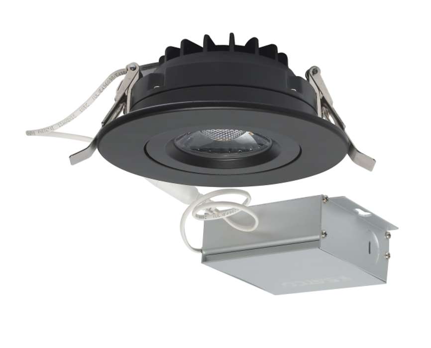 Black 12 Watt LED Direct Wire Downlight; Gimbaled; 4 Inch; 3000K - Green Lighting Wholesale