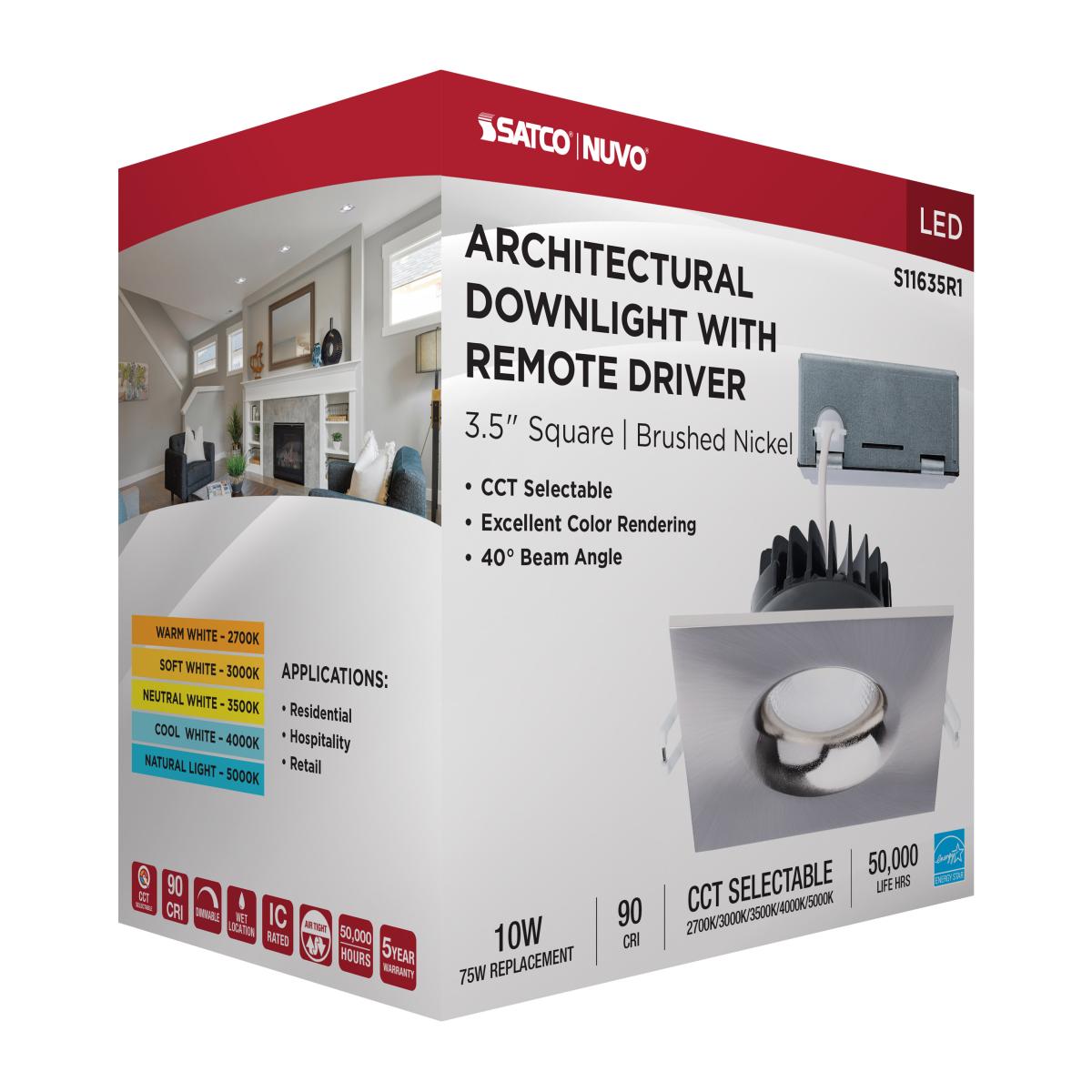 Square Brushed Nickel 10 Watt- 4IN LED Direct Wire Downlight