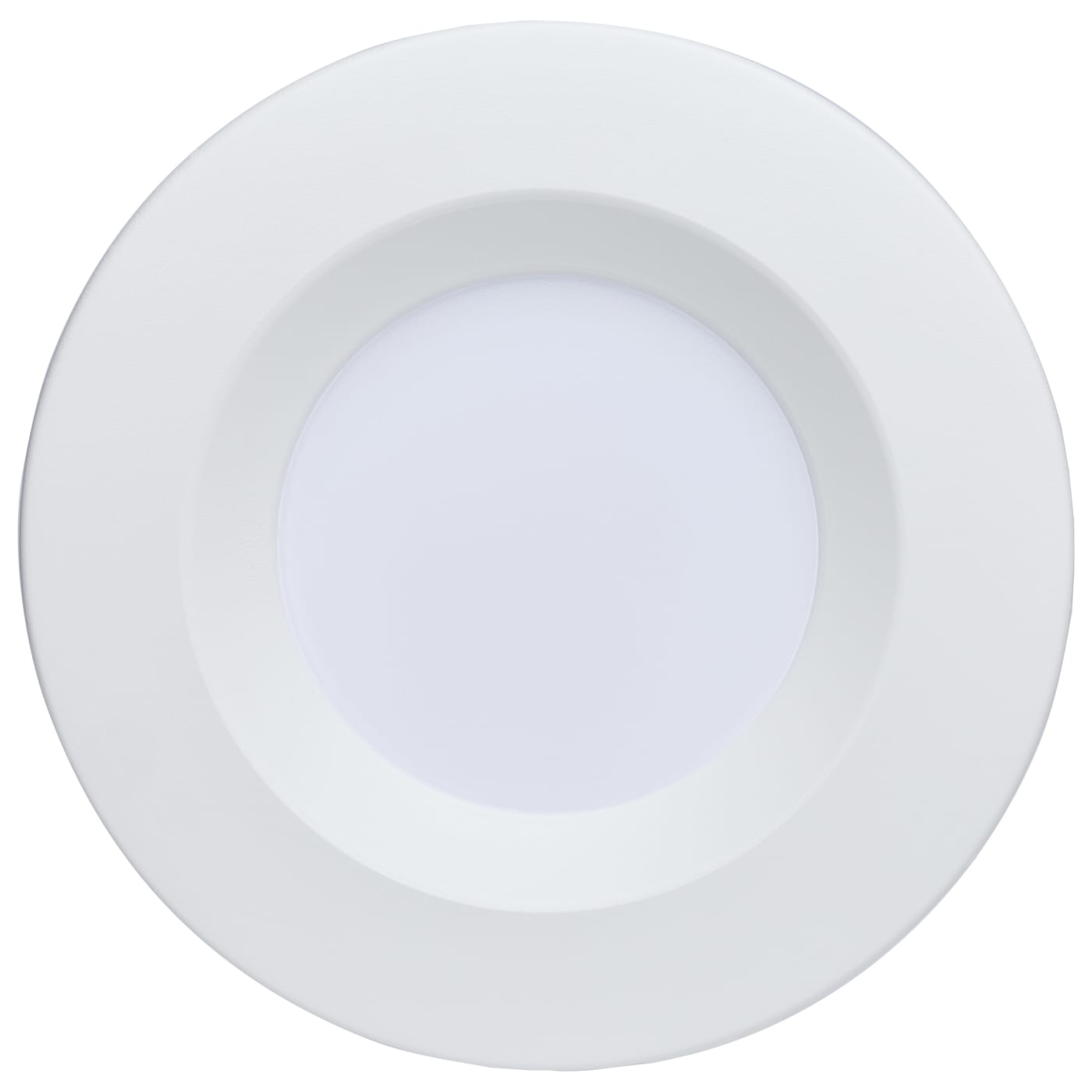 Round 5-6 inch white LED retrofit downlight by Satco, 11 watt, suitable for recessed lighting installations.