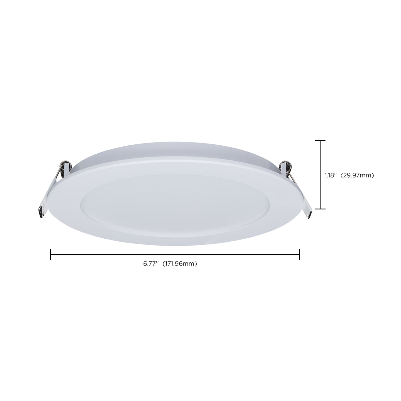 Satco LED 11W white round canless downlight with adjustable CCT, 6-inch wafer-style ceiling light, 27K to 5K color temperature