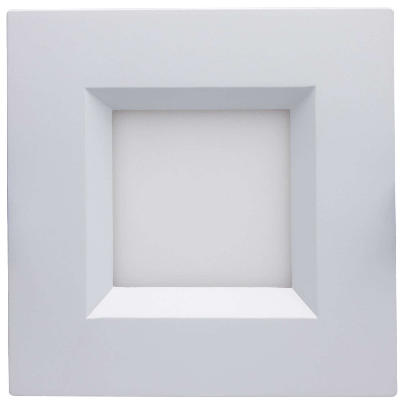 Satco LED 4-inch square wafer downlight with smooth baffle, 9W, CCT adjustable, designed for ceiling installation.