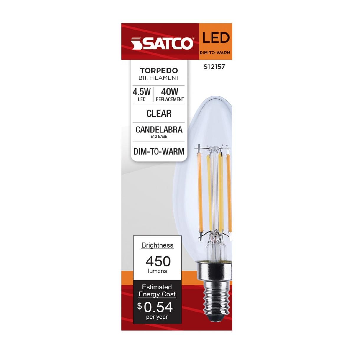 LED Warm Dimming 4.5 Watt LED B11; 3000K-2000K; Clear
