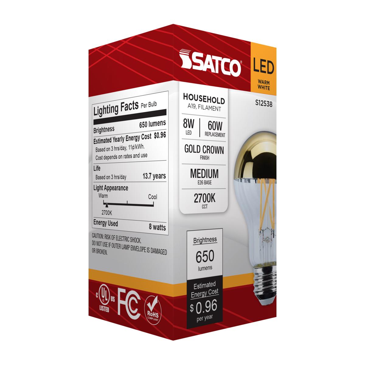 LED Gold Bowl 8 Watt A19 LED; Medium Base; 2700K