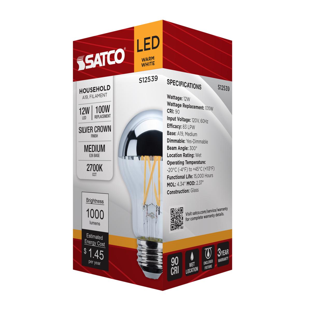 LED Silver Bowl 12 Watt A19 LED; Medium Base; 2700K