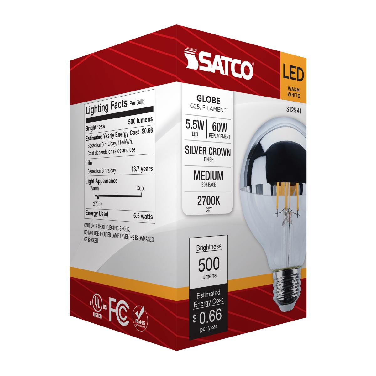 LED Silver Bowl 5.5 Watt G25; Medium Base; 2700K